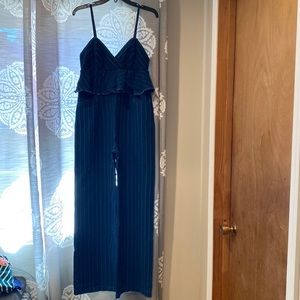 Anthropologie denim striped jumpsuit with adjustable straps